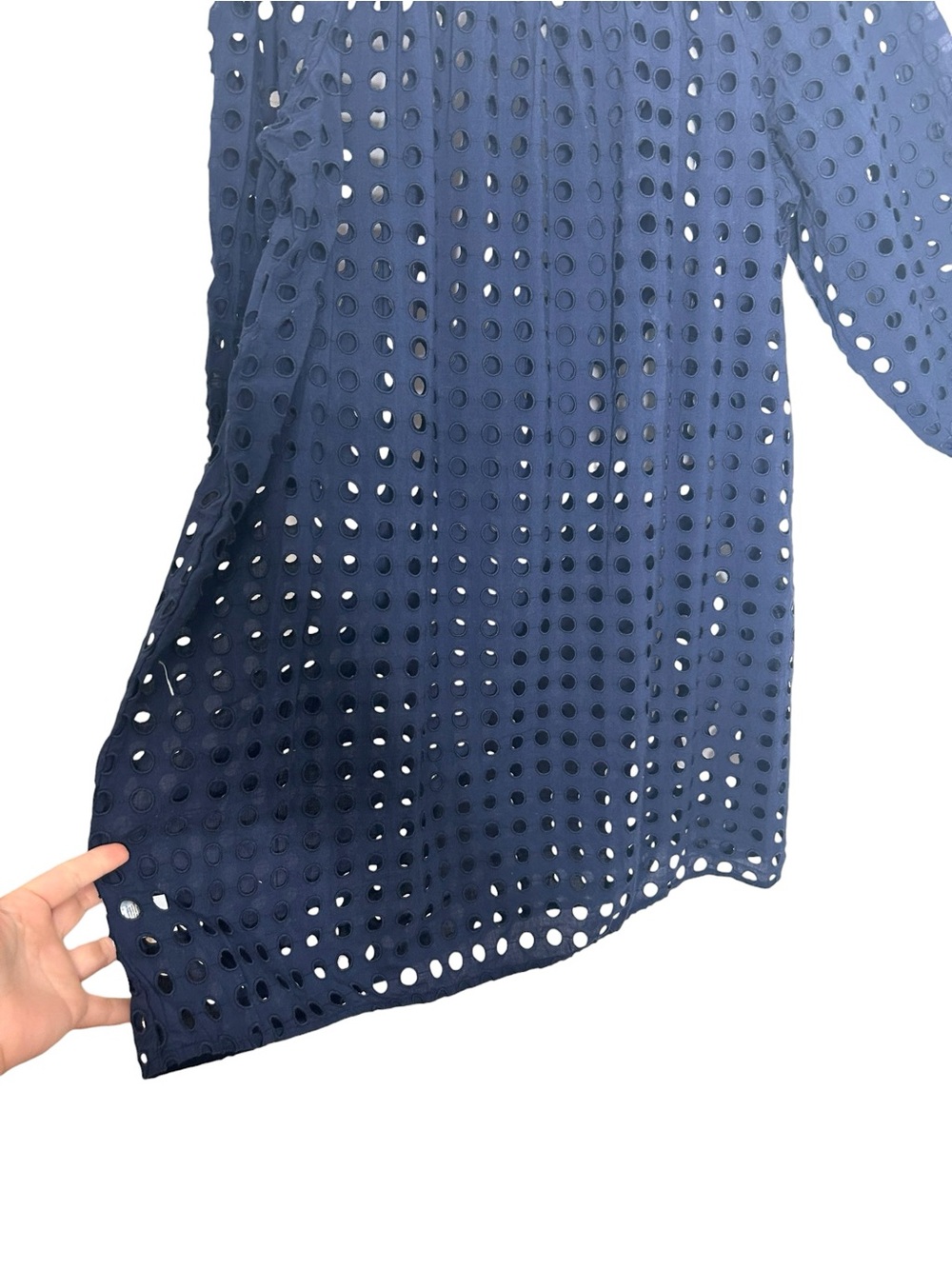 LOFT Beach Navy Blue Eyelet Off The Shoulder Cotton Cover Up Beach Dress Size XL - Picture 5 of 10